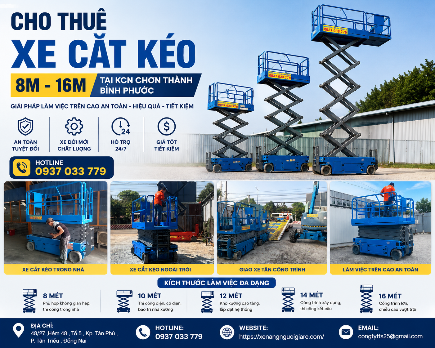 Cho Thuê Xe Cắt Kéo 8m Đến 16m Tại KCN Chơn Thành Bình Phước